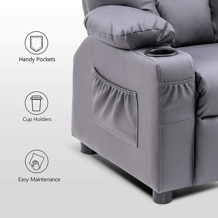 Big Kids Recliner Chair with Cup Holders Faux Leather - Relaxing Recliners
