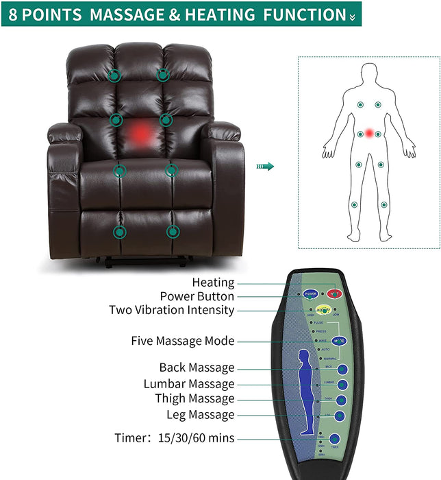 Brown Power Lift Recliner With Heat and Massage With Cupholders - Relaxing Recliners