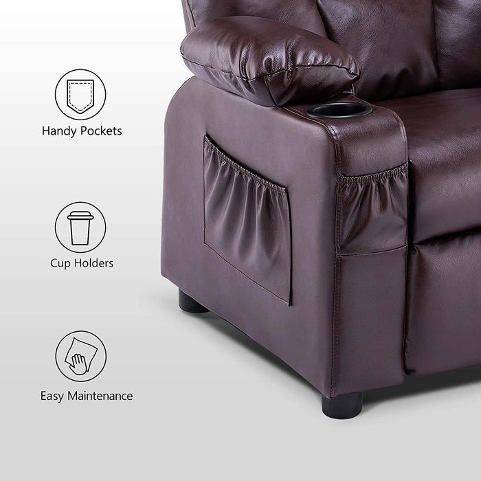 Big Kids Recliner Chair with Cup Holders Faux Leather - Relaxing Recliners