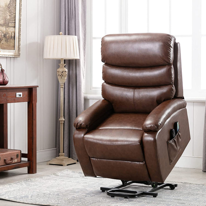 Brown Leather Electric Power Lift Recliner - Relaxing Recliners