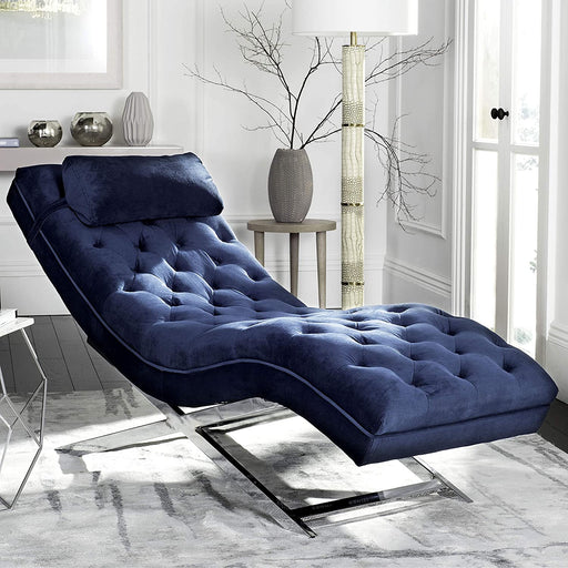 Velvet and Chrome Chaise with Headrest - Relaxing Recliners