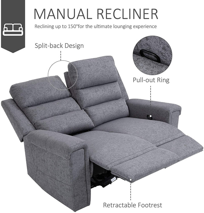 Grey Fabric Modern Two Seater Manual Reclining Loveseat - Relaxing Recliners