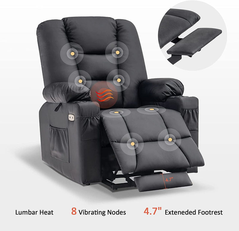 Power Lift Leather Recliner with Massage and Heat for Elderly - Relaxing Recliners