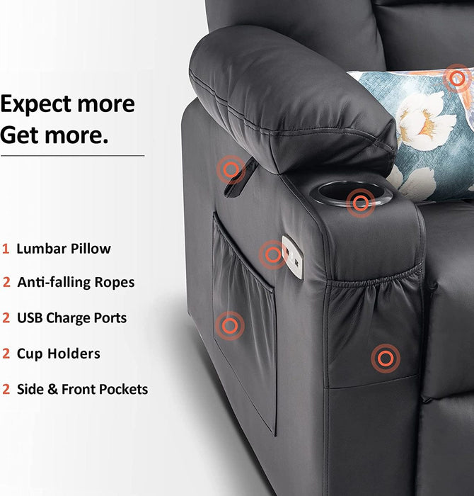 Power Lift Leather Recliner with Massage and Heat for Elderly - Relaxing Recliners