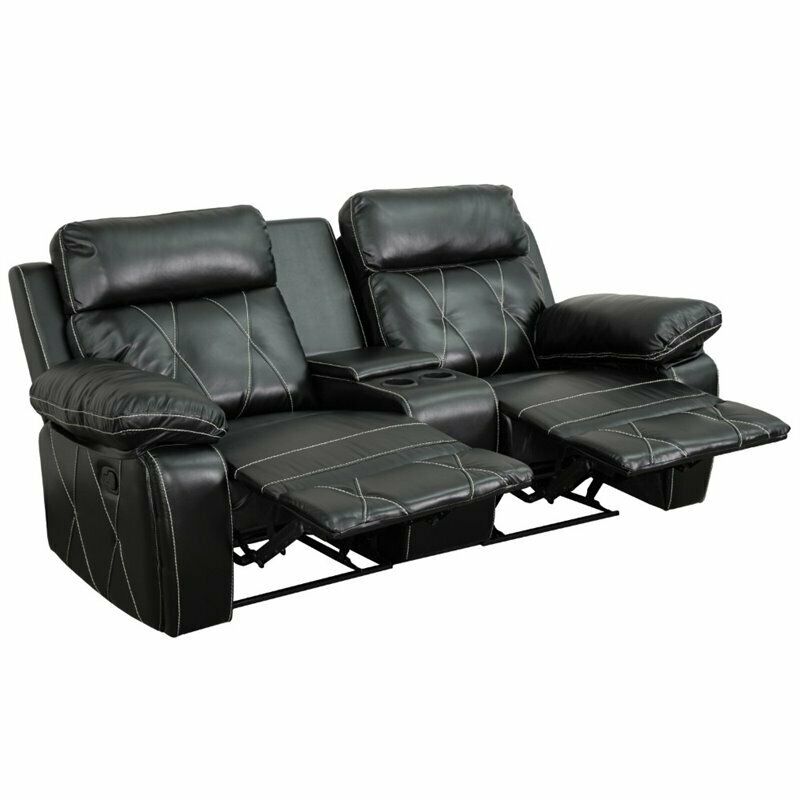 2 Seat Leather Reclining Home Theater Seating in Black - Relaxing Recliners