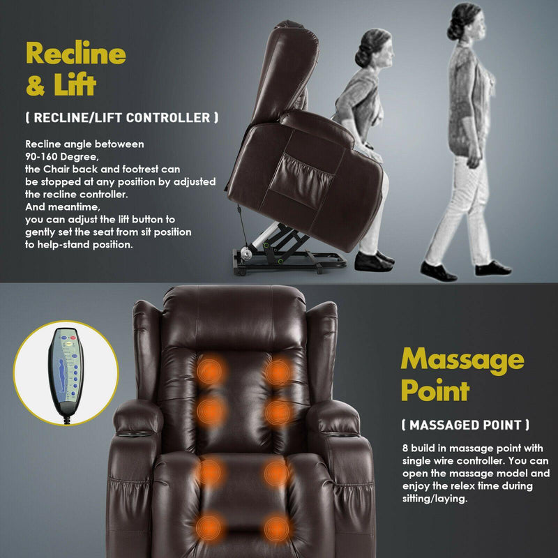 Electric Heated Massage Chair Power Recliner Lift 8 Point Remote Control - Relaxing Recliners