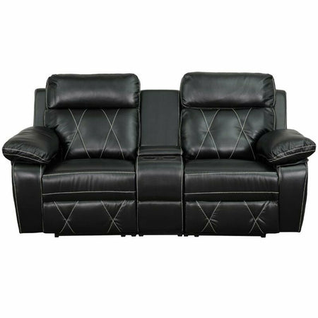 2 Seat Leather Reclining Home Theater Seating in Black - Relaxing Recliners