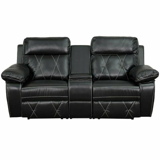 2 Seat Leather Reclining Home Theater Seating in Black - Relaxing Recliners