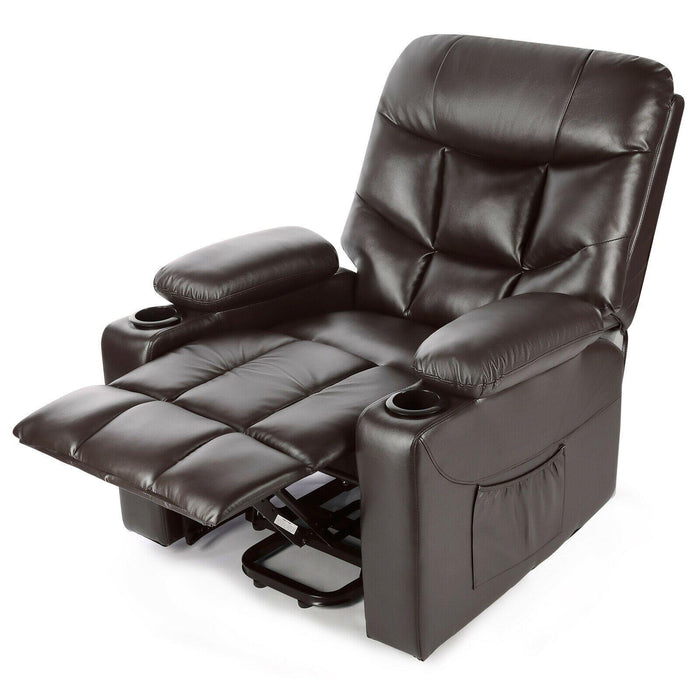 Brown Auto Electric Power Lift Massage Chair Leather Recliner Heat With USB - Relaxing Recliners