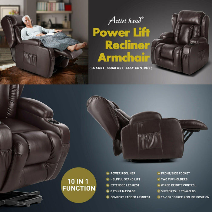 Electric Heated Massage Chair Power Recliner Lift 8 Point Remote Control - Relaxing Recliners