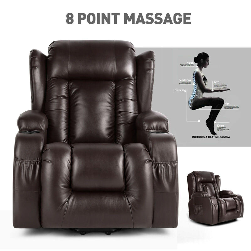 Electric Heated Massage Chair Power Recliner Lift 8 Point Remote Control - Relaxing Recliners