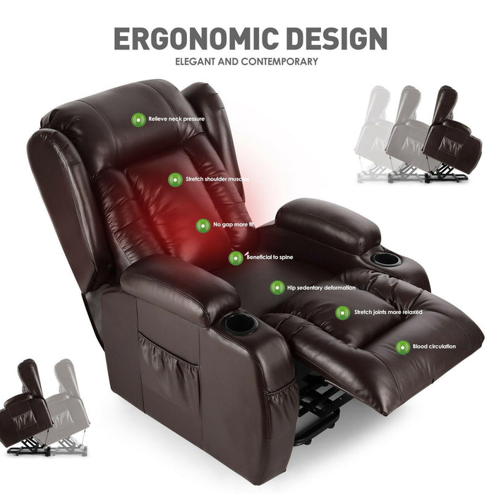 Electric Heated Massage Chair Power Recliner Lift 8 Point Remote Control - Relaxing Recliners