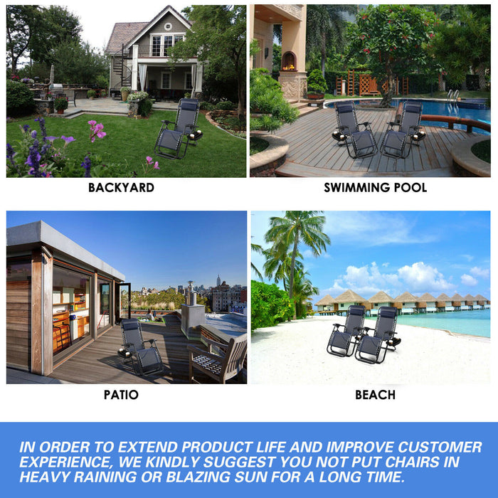 2 Navy Zero Gravity Chairs For Outdoors - Relaxing Recliners