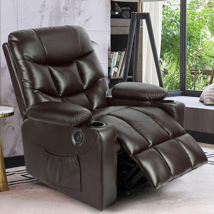 Brown Auto Electric Power Lift Massage Chair Leather Recliner Heat With USB - Relaxing Recliners
