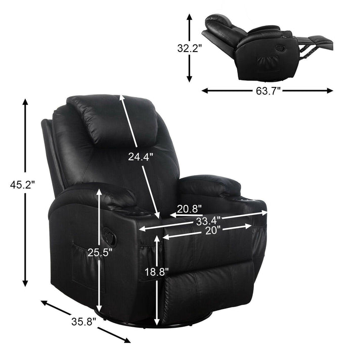 Heated Massage Recliner Pu Leather With 360 Swivel - Relaxing Recliners
