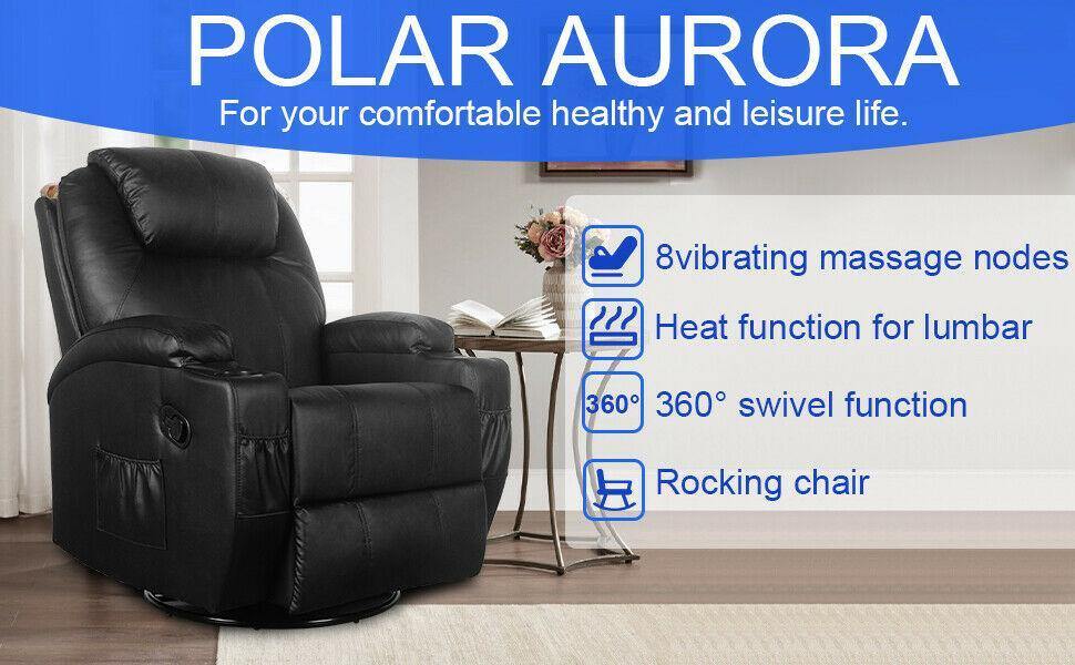 Heated Massage Recliner Pu Leather With 360 Swivel - Relaxing Recliners
