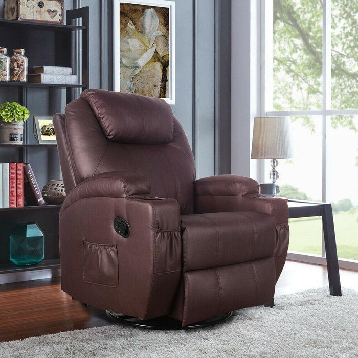 Heated Massage Recliner Pu Leather With 360 Swivel - Relaxing Recliners