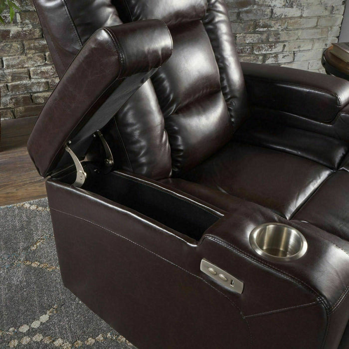 Brown Leather Power Recliner With Storage, Cup Holders, and USB Charger - Relaxing Recliners
