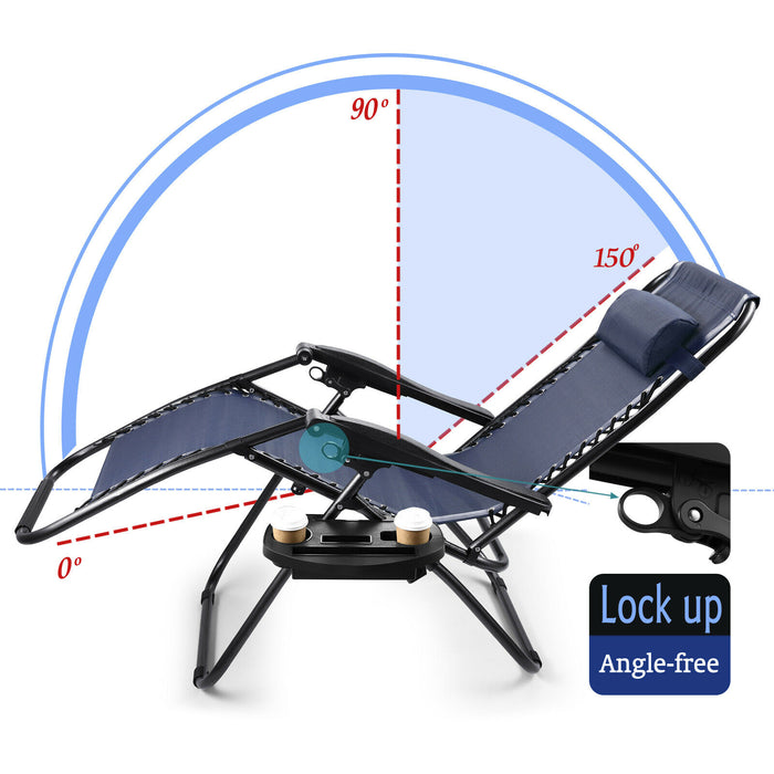 2 Navy Zero Gravity Chairs For Outdoors - Relaxing Recliners