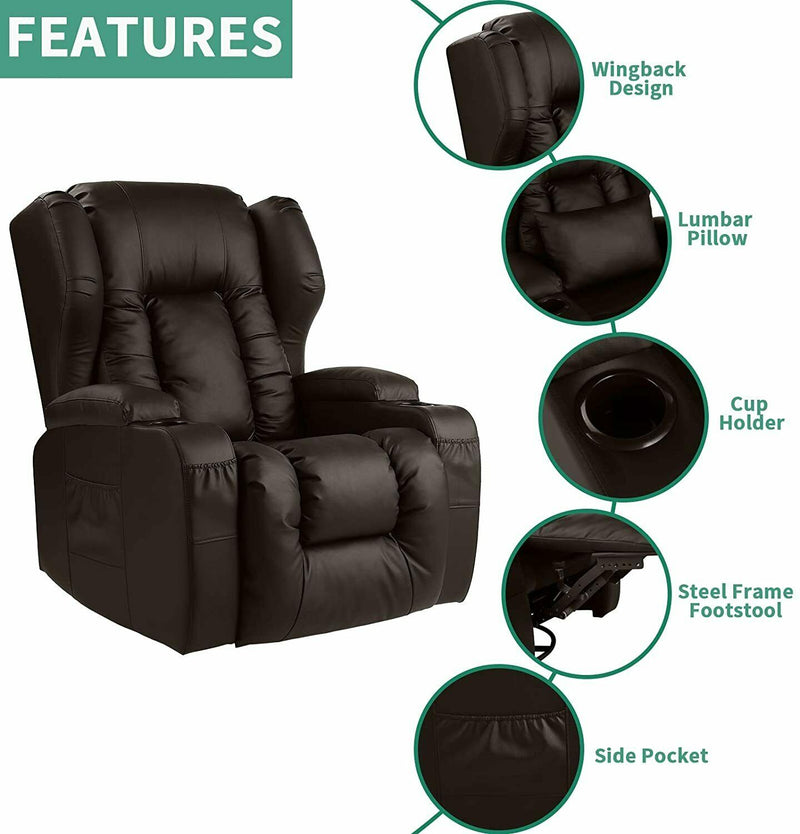 Luxury Pu Leather Swivel Recliner w/ Lumbar Support - Relaxing Recliners