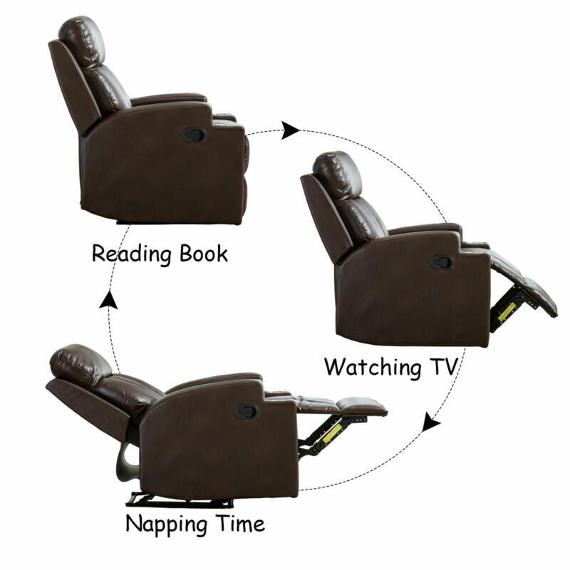 Recliner Chair With Cup Holders Breathable PU Leather Theater Home Sofa - Relaxing Recliners