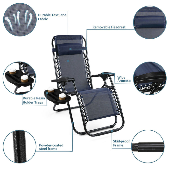 2 Navy Zero Gravity Chairs For Outdoors - Relaxing Recliners