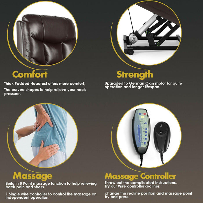 Brown Auto Electric Power Lift Massage Chair Leather Recliner Heat With USB - Relaxing Recliners