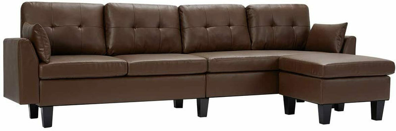 4 Seat Convertible Brown Leather Sectional Sofa Couch - Relaxing Recliners