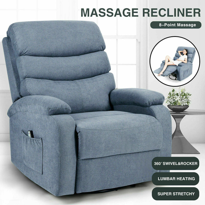 Extra Wide Massage Recliner Chair Heat Vibrate Lounge Sofa 360° w/Remote Control - Relaxing Recliners