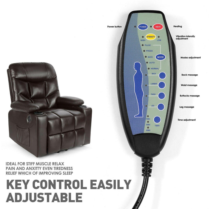 Brown Auto Electric Power Lift Massage Chair Leather Recliner Heat With USB - Relaxing Recliners