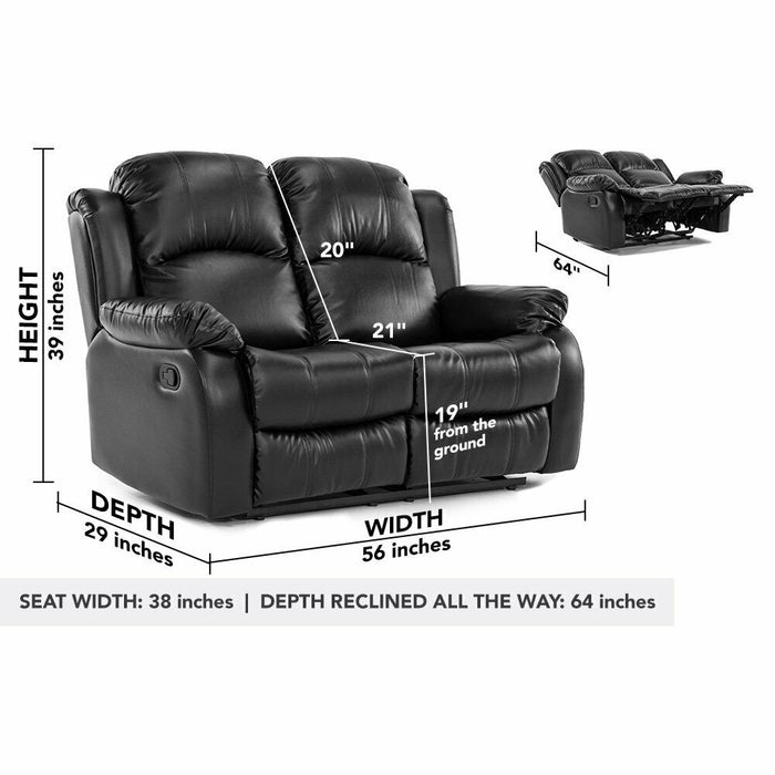 Soft Pu Leather Reclining Loveseat, Black - Relaxing Recliners