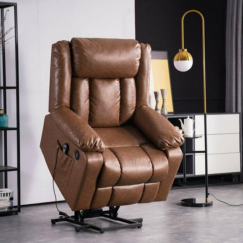 Zero Gravity Brown Oversized Leather Electric Power Lift Massage Recliner - Relaxing Recliners