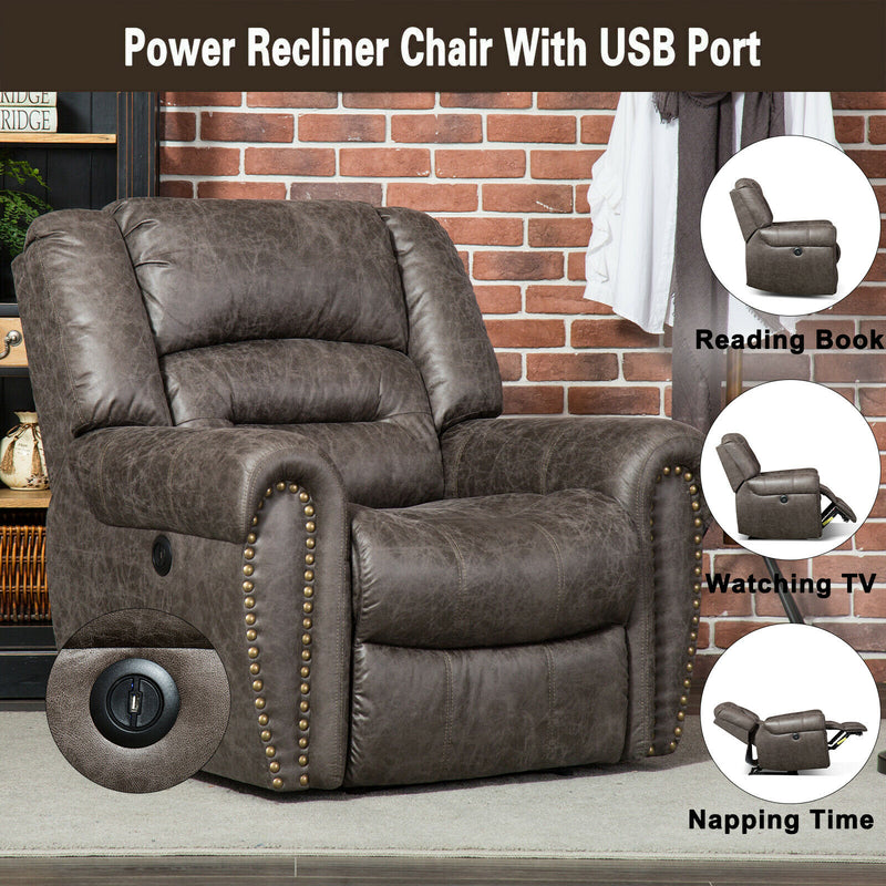 Breathable Bonded Leather Recliner Chair with USB Ports - Relaxing Recliners