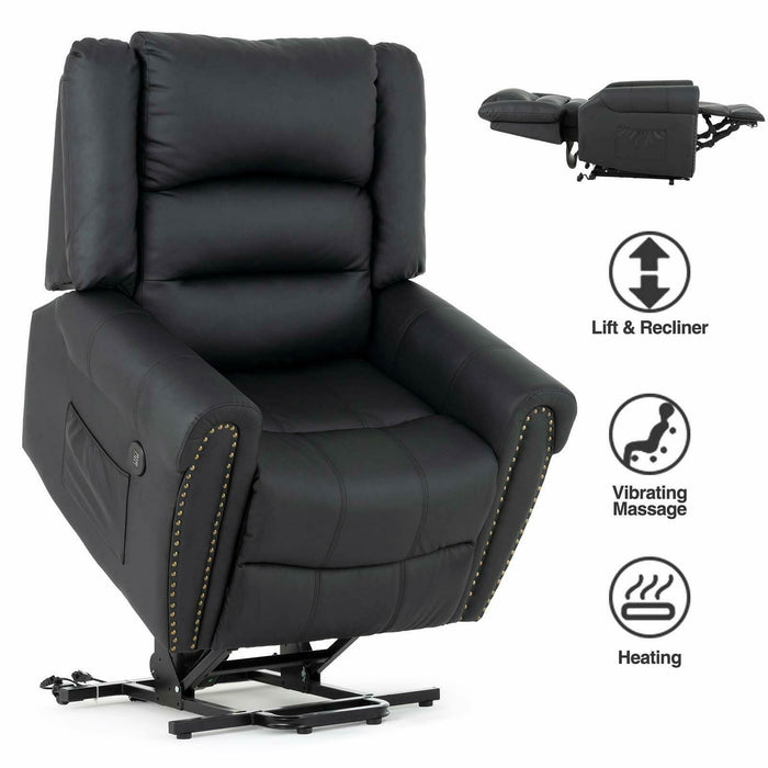 Power Lift Recliner Chair Heat Massage Dual Motor Red Barrel Studio Upholstery Color: Black Power Lift Recliner Chair Heat Massage Dual Motor Red Barrel Studio Upholstery Color: Black