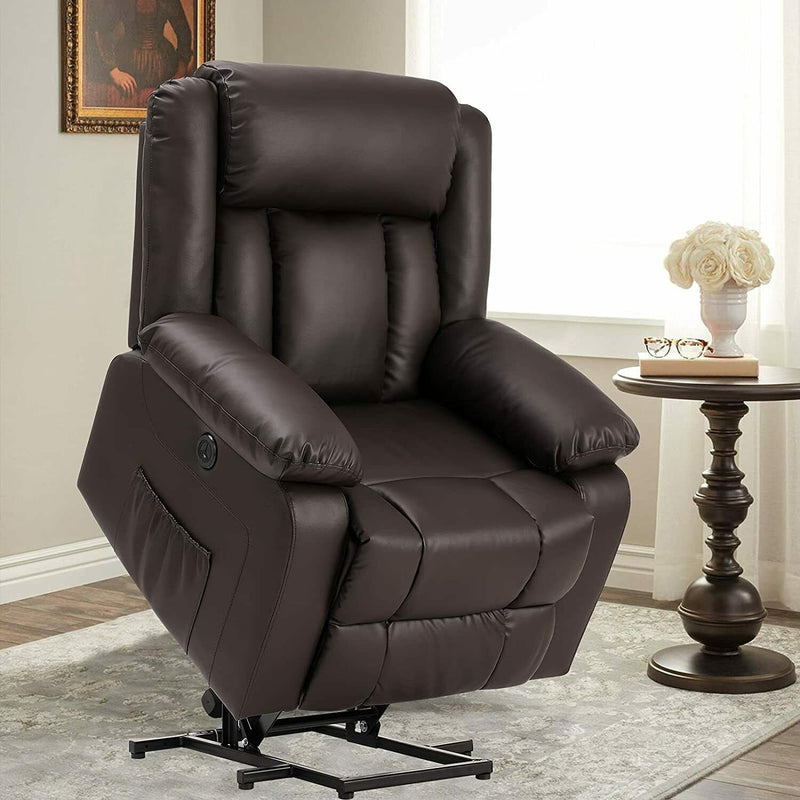 Power Lift Leather Recliner Chair With Massage and Heat, USB Ports - Relaxing Recliners